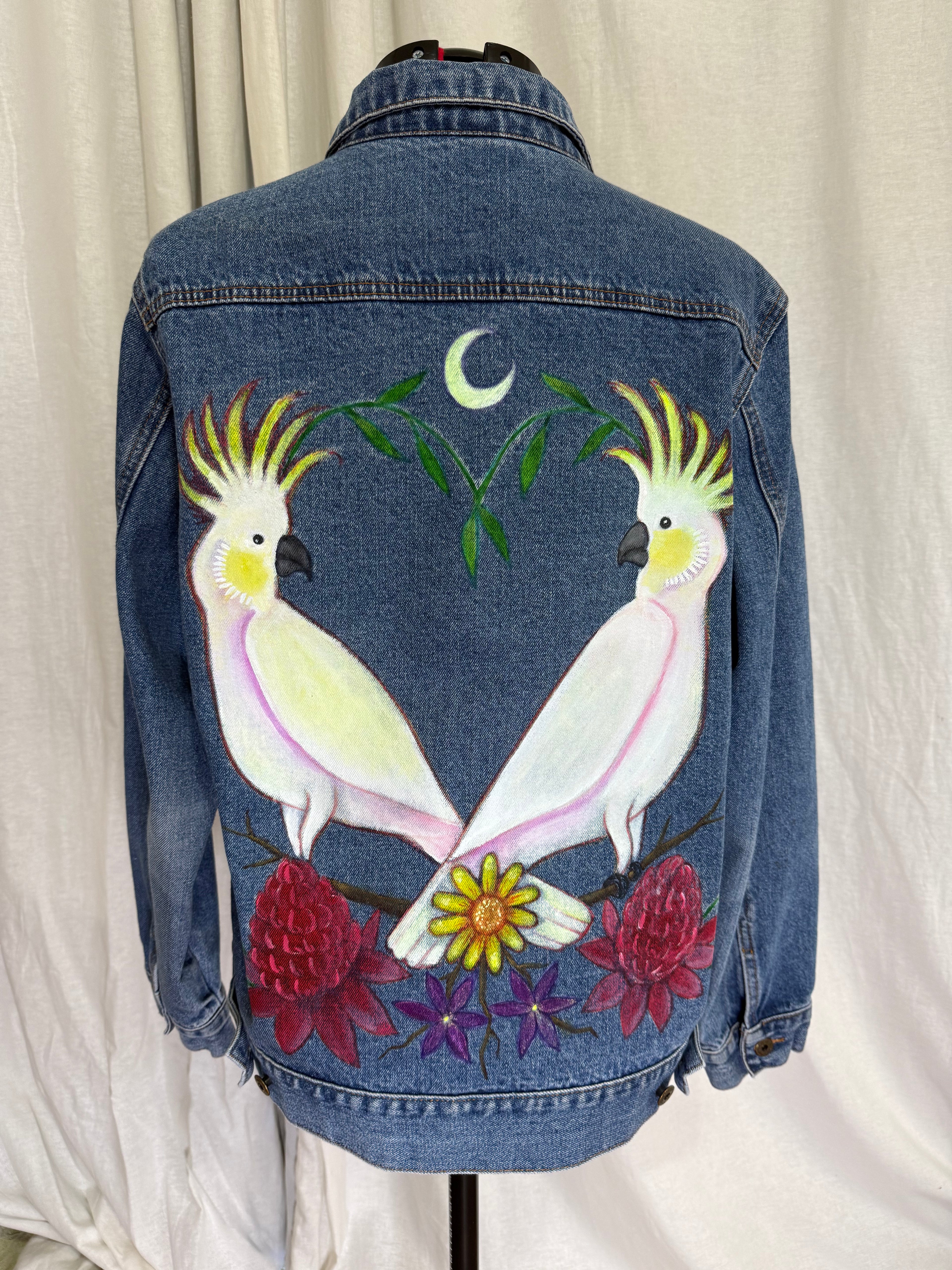 Sulphur Crested Cockatoo Hand Painted Denim Jacket