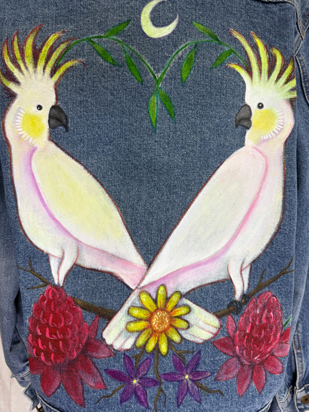 Sulphur Crested Cockatoo Hand Painted Denim Jacket