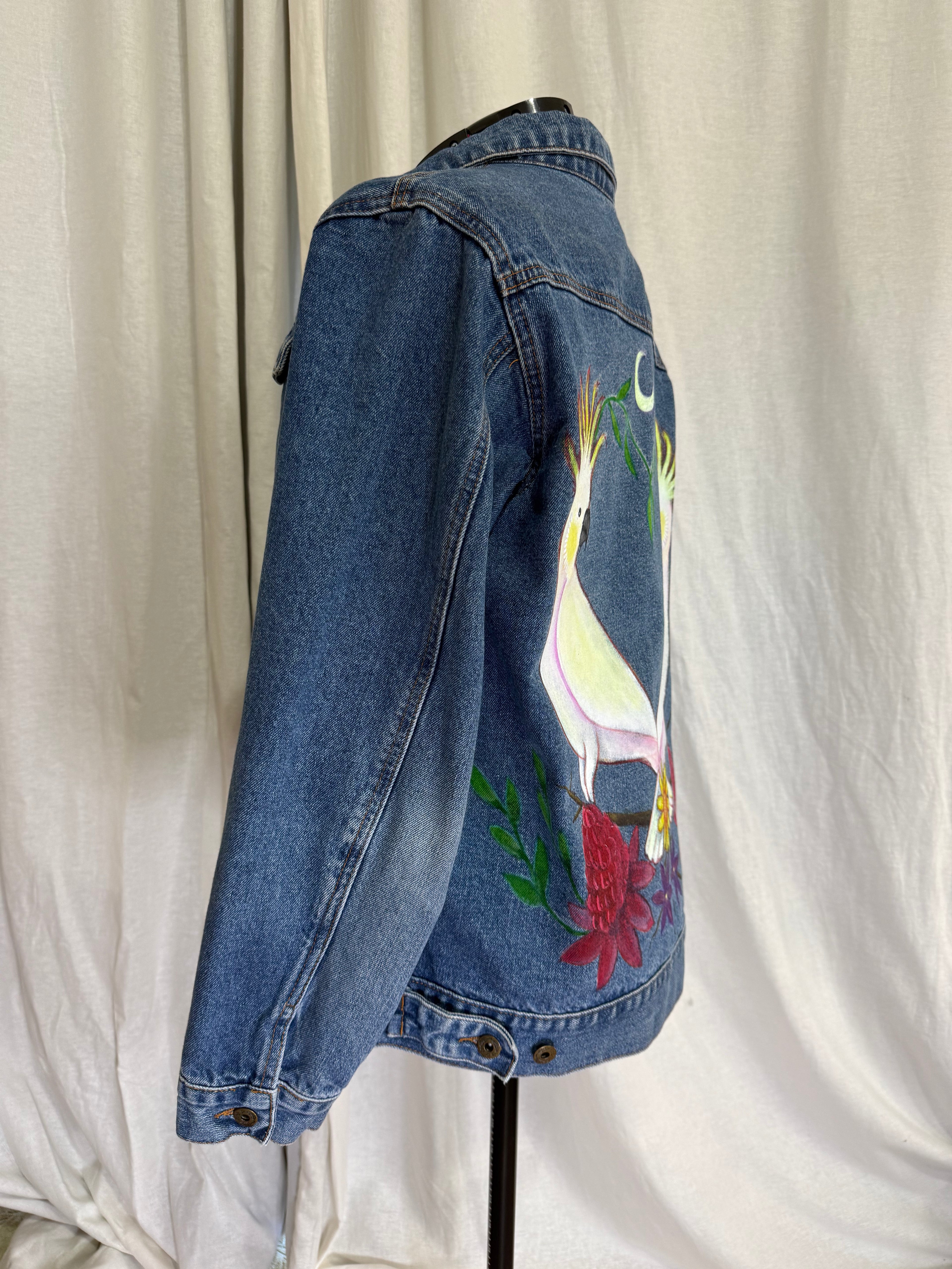 Sulphur Crested Cockatoo Hand Painted Denim Jacket