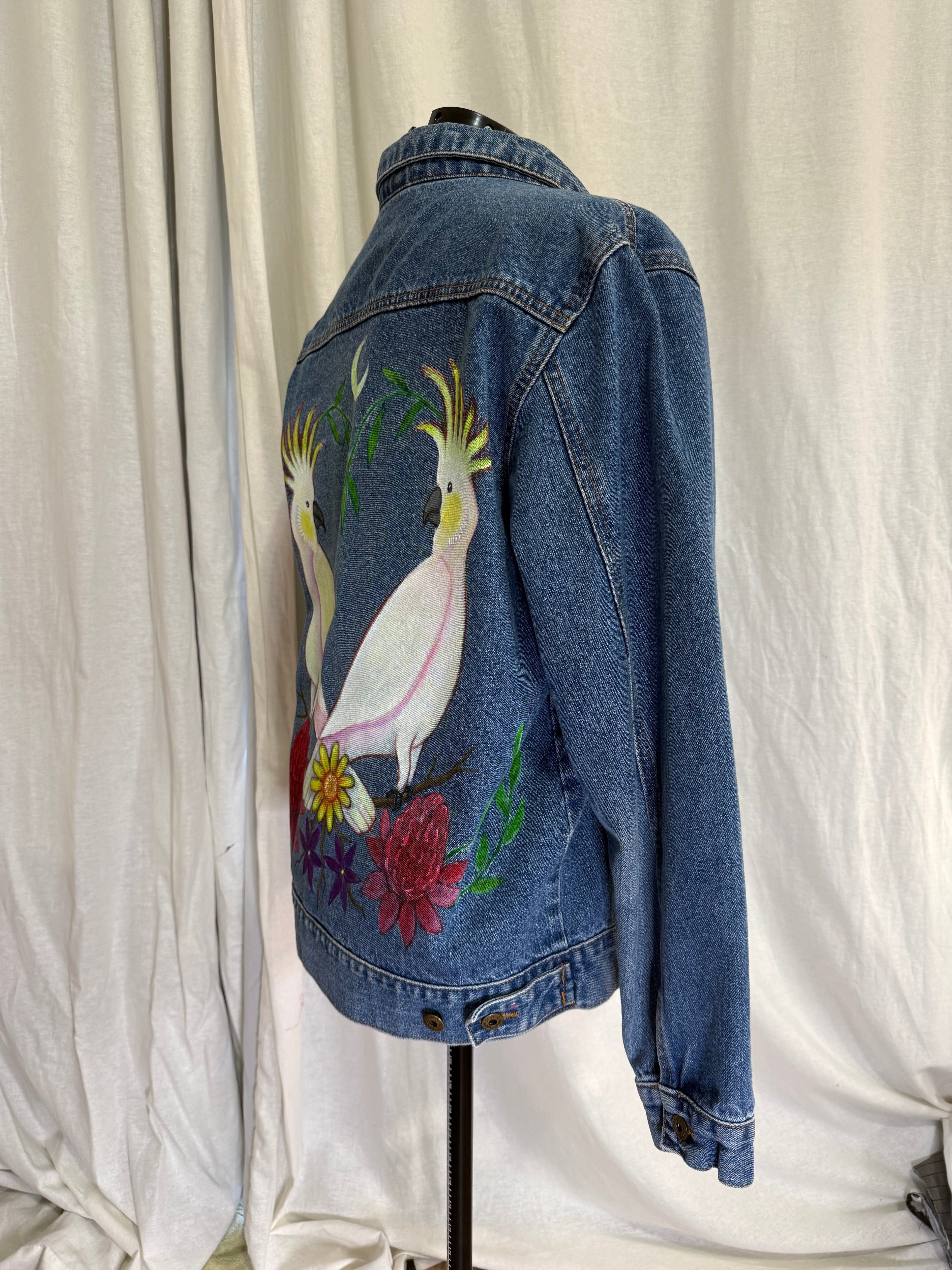 Sulphur Crested Cockatoo Hand Painted Denim Jacket
