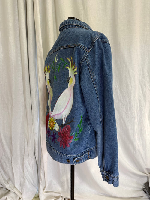 Sulphur Crested Cockatoo Hand Painted Denim Jacket