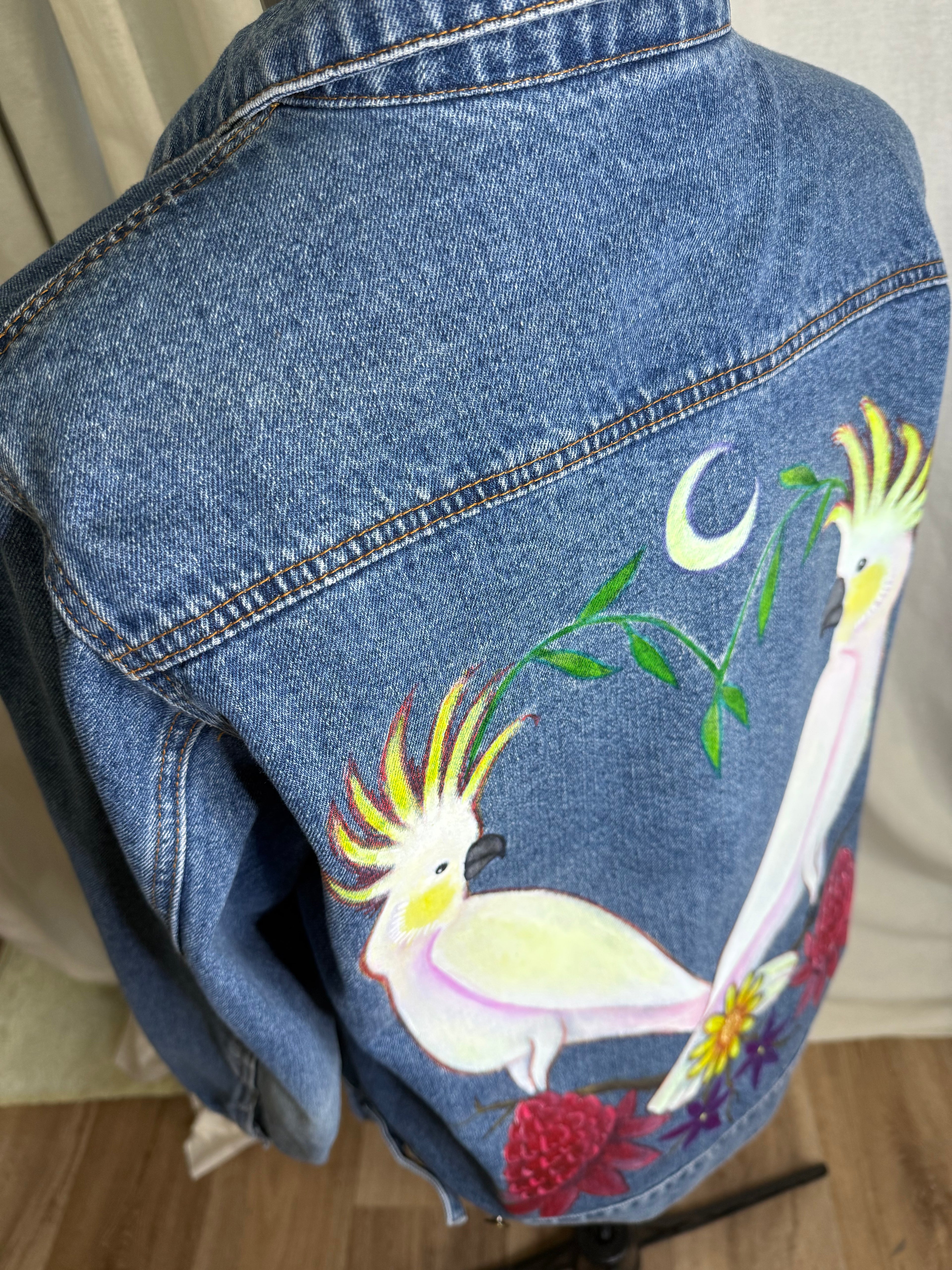 Sulphur Crested Cockatoo Hand Painted Denim Jacket