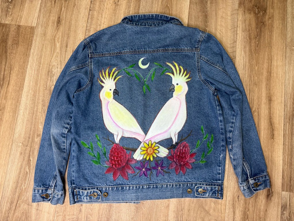Sulphur Crested Cockatoo Hand Painted Denim Jacket