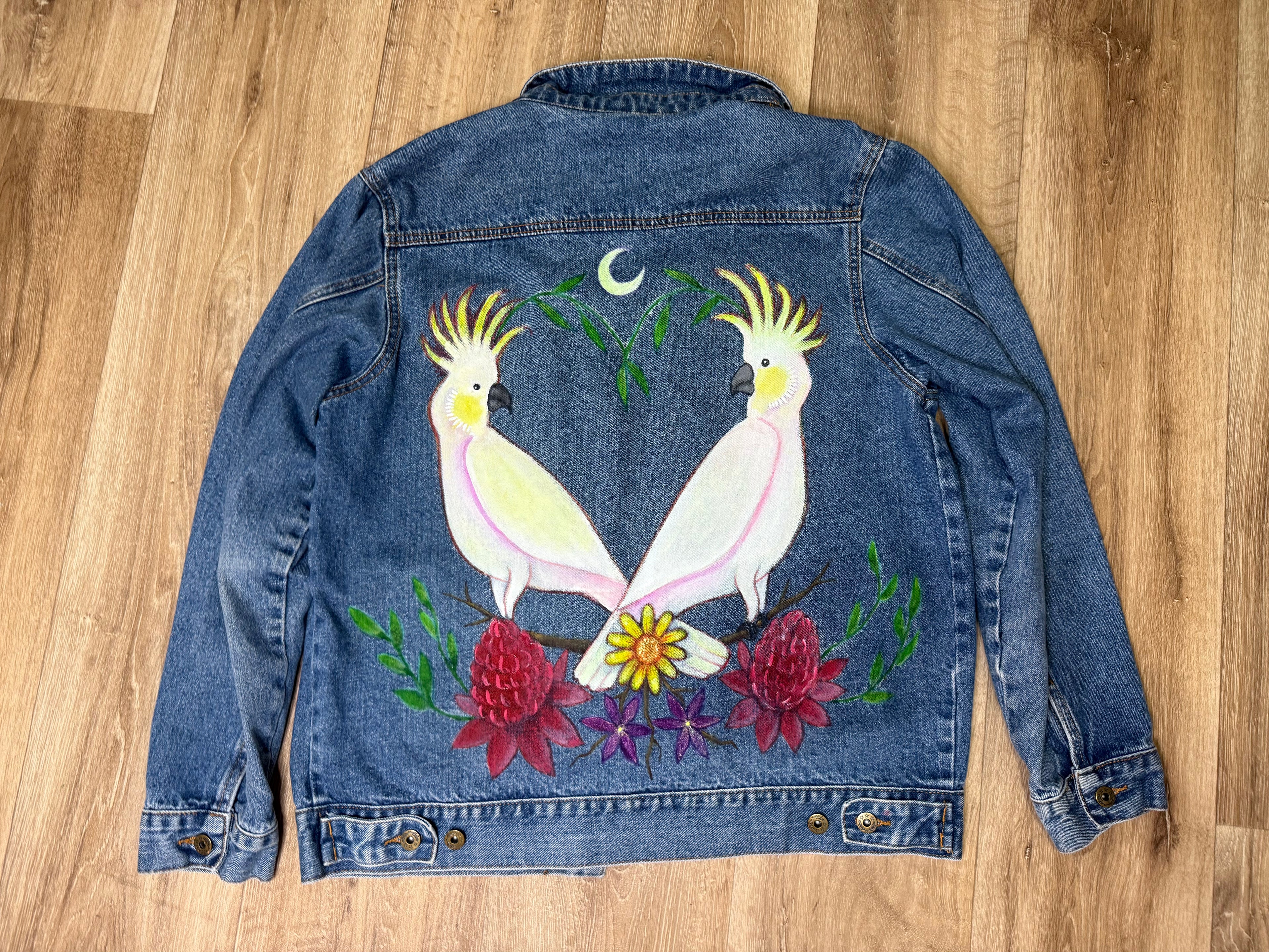 Sulphur Crested Cockatoo Hand Painted Denim Jacket